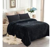 JYK Couverture Polaire en Peluche, 1,6 kg, 1 pli, Vison coréen, Super Douce et Chaude, légère et Confortable, de Couleur Unie, Grand lit, 200,7 x 231,1 cm, Noir