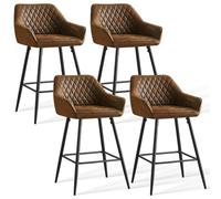 JYMTOM Lot 4 Tabourets de Bar Bruns, Chaises de Salon, Chaises de Bar, Siège en Similicuir avec Dossier, Accoudoir et Repose-Pieds Métallique pour Bistrots,Bar,Bureau (4, Brun PU)