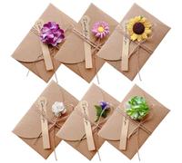 JYNXOR 6 Pièces Rétro Kraft Fait à La Main Cartes de Remerciement Carte de Voeux Enveloppes Vierges Fleurs Séchées Carte Postale pour Fête de mariage Saint Valentin anniversaire Fête des mères