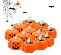 JYPS 12PCS Halloween Bougies Led, Bougies Chauffe-Plat Citrouille, Decoration Halloween Led,Citrouille Lumineuse, Fausse Bougie Halloween,Citrouille de Décoration pour Intérieur/Extérieur/Fête