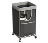JYPS Panier a Linge sur Roulettes, 150L Grande Paniere a Linge Amovible avec 2 Sacs Latéraux, Bac a Linge Sale Stabilisé en Tube D'acier, Oxford Corbeille a linge pour Chambre, Bain(Noir)