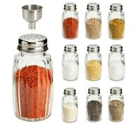 JYYWTSI 10 Pièces Salières et Poivrières, Set Sel et Poivre en Verre pour Table et Cuisine, Mini Salière avec Trous Fins Saupoudreuse à Épices pour Restaurant Camping avec Entonnoir en Acier Inox
