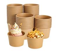 JYYWTSI 50 Pièces Pots à Glace Carton 230ML Gobelets Carton Marron Coupelles Dessert Pots à Glace Bols à Soupe Papier Kraft Coupelles Dessert Gobelets Jetables pour Glace Soupe Yaourt Candy Bar