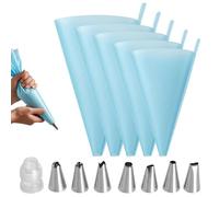 JYYWTSI Lot de 5 poches à douille en silicone avec 7 douilles - En acier inoxydable - Réutilisables - 5 tailles - 30,5 à 45,7 cm - Accessoires de seringue à gâteau - Pour gâteaux, cupcakes, décoration