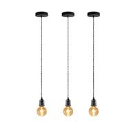 JZCDR Ensemble de Suspensions Vintage 3 Pièces, Noir Perle E27, Câble Réglable 150cm, Métal Noir, Design Industriel pour Cuisine