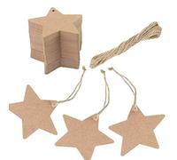 JZK 100 x Étiquettes cadeaux papier carton kraft + 20M corde de chanvre, pour bonbon mariage prix pour mariage baptême communion fête, étoile étiquette brune
