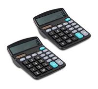 JZK 2X Noir Calculette Calculatrice de Bureau Solaire et Batterie Fonction Standard à 12 Chiffres, Calculatrice Simple avec Grand Écran LCD Grands Boutons pour Bureau, Maison et école