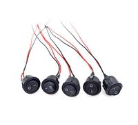 JZK 5 pièces AC 6 A 250 V 10 A 125 V SPST 2 broches Interrupteur à bascule marche/arrêt KCD1, bouton d'alimentation rond marche/arrêt pour voiture, bateau, moto, caravane, avec fils pré-soudés 20 cm