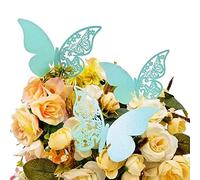 JZK 50 x Papillon Bleu sur Verre à Vin Gobelet Placeholder Nom Carte de Place et Numéro de Table - Décoration pour Mariage, Baptême, Communion, Fête d'anniversaire
