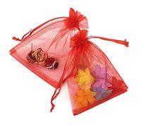 JZK 50pcs 12x9cm Rouge organza petits sacs-cadeaux à cordon mariage Sachets Pochettes sac de bonbons fête sac confettis riz de mariage pochette à bijoux pour anniversaire d'enfant, baby shower