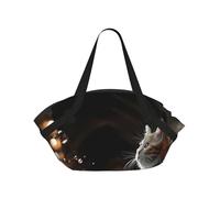 JZQZH Sac de camping pliable pour pique-nique, plage, utilisation confortable avec imprimé chat assis unique