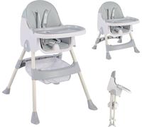 K IKIDO Chaise haute bébé, chaise haute pour enfant 3en1, chaise de salle à manger pliante, panier, ceinture de sécurité 5 points, chaise pour bébé à partir de 6 mois, gris