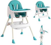 K IKIDO Chaise haute bébé, chaise haute pour enfant 3en1, chaise de salle à manger pliante, panier, ceinture de sécurité 5 points, chaise pour bébé à partir de 6 mois, bleu