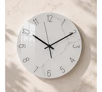 K&L Wall Art Grande horloge murale en verre - 30 cm - Aspect marbre sur verre transparent - Silencieuse - Sans bruit de tic-tac (marbre, blanc, gris)