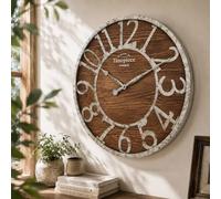 K&L Wall Art grande horloge murale vintage industrielle en style ferme de campagne en bois et métal sans bruit de tic-tac, horloge silencieuse (Farmhouse Silver, Ø 50cm)