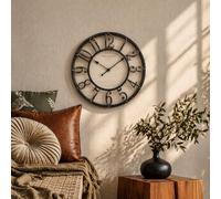 K&L Wall Art Grande horloge murale vintage industrielle style campagnard horloges murales - Aspect bois et métal - Sans bruit de tic-tac - Horloge silencieuse (Farmhouse Clock, Ø 30 cm)