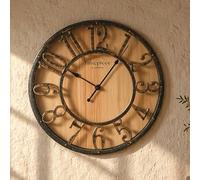 K&L Wall Art Grande horloge murale vintage industrielle style maison de campagne horloges murales aspect bois et métal sans bruit de tic-tac horloge silencieuse (Marron fermier, Diamètre 30 cm)