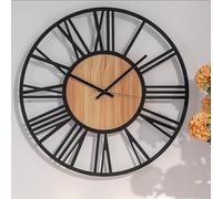 K&L Wall Art Grande horloge murale XL de 50 cm de diamètre - En bois industriel - En métal - Vintage - Mouvement à quartz silencieux - Sans bruit de tic-tac