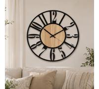 K&L Wall Art Horloge murale en bois de 50 cm - XL - Industrielle - Vintage - Silencieuse - Sans bruit de tic-tac