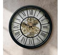 K&L Wall Art Horloge Murale XL Grande Vintage en métal et Verre avec Roues à Dents Mobiles Ø 46 cm Chiffres Romains Noir doré Antique Pendule murales