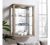 K-Möbel Vitrine Murale pour Collection (80x60x25cm) - Fabriqué en Allemagne - Petite Etagere Vitrine en Verre Suspendue avec 2 étagères réglables en Verre trempé (ESG), Miroir & LED in Chêne Sonoma