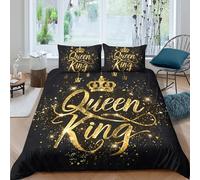 K3S9H2L7 Parure de lit 3D Couronne Or Chambre Couple Jeune | Résistant à la décoloration, Fermeture invisible, Doux, Respirant, Lavable en machine King（220x240cm）