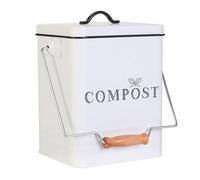 KA4368 Poubelle de Compostage en Metal 5L2, Blanc/Noir | Acier inoxydable, poubelle de compostage, 5,2 litres, 21x18,5x39 cm, déchets de cuisine, blanc et noir