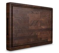 KAAMUT® Planche à Découper en Noyer Noir d’Amérique du Nord - Bois de Bout Massif - 40×27,5×3,5 cm - Extra Épaisse et Durable - Rigole à Jus, Poignées & Pieds Antidérapants - Inclut Cire à Bois