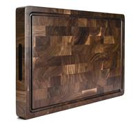 KAAMUT® Planche à Découper en Noyer Noir d’Amérique du Nord - Bois de Bout Massif - 45×30×4 cm - Extra Épaisse et Durable - Rigole à Jus, Poignées & Pieds Antidérapants - Inclut Cire à Bois Premium