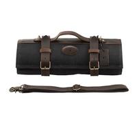 KAAMUT® Sac à Couteaux Professionnel - Trousse Enroulable avec 12 Compartiments & 2 Poches Zippées - Toile Cirée & Cuir Véritable - Grand Format - Coffret Cadeau Luxe Inclus