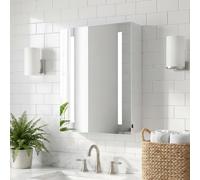 KAASUNES Armoire à pharmacie murale avec miroir à LED alimentée par piles, étagère de rangement, miroir sans cuivre de 4 mm, éclairage LED doux, interrupteur à bascule, blanc, 40 x 60 cm (piles non