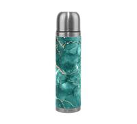 KAAVIYO Encre De Pierre De Marbre Turquoise Thermos Café 500 ML Isolée sous Vide Isothermes en Acier Inoxydable d'emballage en Cuir Bouteille d'eau Isotherme Tasse