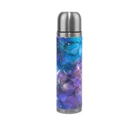 KAAVIYO Mélange d'encre Violet Marbré Thermos Café 500 ML Isolée sous Vide Isothermes en Acier Inoxydable d'emballage en Cuir Bouteille d'eau Isotherme Tasse