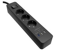 KabelDirekt - Bloc multiprise 3 prises - USB QC 3.0, noir | USB, Quick Charge 3.0, charge jusqu’à 3× plus rapide selon l’appareil, protection parafoudre/surtension, testé par TÜV