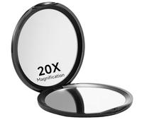 Kabwea Spiegel de Poche Compact Noir avec grossissement 1X/20X, Idéal pour Les déplacements, Miroir grossissant 20x, Miroir de Voyage, Miroir cosmétique