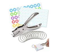 KACZUS Kit Perforateur 1 Trou et 12 Anneaux de Reliure | 2 Planches d'Œillets (1 Couleur, 1 Blanc) | Protection Anti-Déchirure, Idéal pour Fiches de Révision Bristol et Scrapbooking