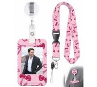KACZUS Porte Badge Tour de Cou Rétractable, 1 Kit avec Porte-Carte Motif Cerise, Cordon et Enrouleur pour Infirmière et Enseignant, Facilite le Scan des Cartes d'Accès