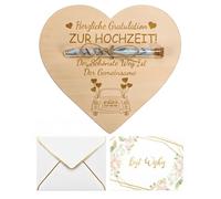 KACZUS Porte Carte en Bois pour Mariage avec Porte Menu en Verre - Marque Place Mariage en Forme de Cœur avec Gravure, Support Carte Cadeau pour Mariés, In nveloppe