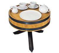 kadamahu Table basse ronde en bois en forme de tonneau, marron clair | Trois pieds en bois de pin, bord surélevé et deux pneus métalliques; surface utile 48,5 cm, livrée entièrement assemblée