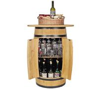 KADAMAHU Table de bar tonneau, 2 portes, plateau Ø 62 cm, marron clair | Plateau en osier Ø 37 cm avec 2 poignées; 2 niveaux jusqu’à 40 bouteilles de 0,75 l, fermeture magnétique