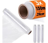 KADAX 3 rouleaux de film alimentaire de 29 cm x 150 m, film transparent pour conserver, recouvrir et emballer hermétiquement les aliments, grand film alimentaire