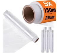 KADAX 5 rouleaux de film alimentaire de 29 cm x 150 m, film transparent pour conserver, recouvrir et emballer hermétiquement les aliments, grand film alimentaire