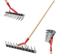 KADAX Aérateur de Gazon Scarificateur Manuel Jardin Pelouse Mousse Accessoires de Jardin en Métal Râteau de Coupe Cultivateur Aérateur de Pelouse Scarificateur à Main (Simple Face avec Manche )