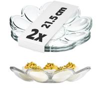KADAX Assiette à œufs en Verre, diamètre 21,5 cm, Assiette Pratique pour œufs, Porte-œufs, Plateau à œufs, Plateau à œufs, Plateau à œufs, Plateau (2 Formes Florales, Transparentes, 18 œufs (2 x 9))
