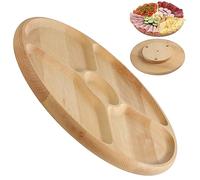 KADAX Assiette de service en bois rotative, 33,2 cm, 4 compartiments, pour frites, sauces, apéritifs et viande