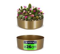 KADAX Bac à fleurs, en plastique, rond, récipient pour plante, pour rebord de fenêtre, table, salon, jardinière, diamètre : 26 cm, doré