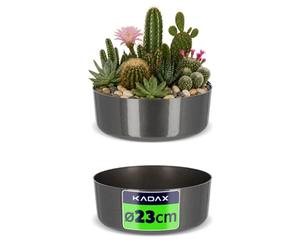KADAX Bac à fleurs, en plastique, rond, récipient pour plante, pour rebord de fenêtre, table, salon, jardinière, diamètre : 23 cm, graphite