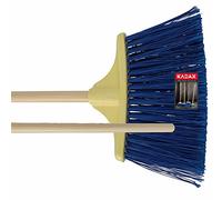 KADAX Balai de balayage routier et trottoir, balai de jardin avec manche en bois, balai de rue en nylon, balai industriel pour trottoirs (bleu indigo)