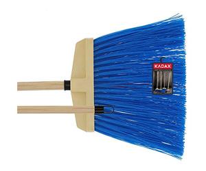 KADAX Balai de balayage routier et trottoir, balai de jardin avec manche en bois, balai de rue en nylon, balai industriel pour trottoirs (bleu)