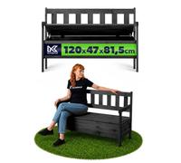 KADAX Banc de Jardin - 120 x 47 x 81,5 cm - en Panneau de Fibres de Bois - avec Espace de Rangement et Dossier - Résistant aux intempéries - pour Jardin, Balcon - Anthracite